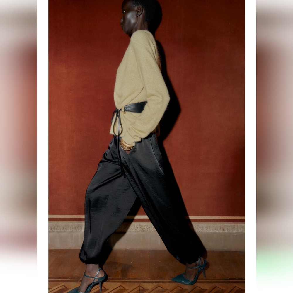 Zara Satin Effect Balloon Pants Black Size L - Picture 7 of 11